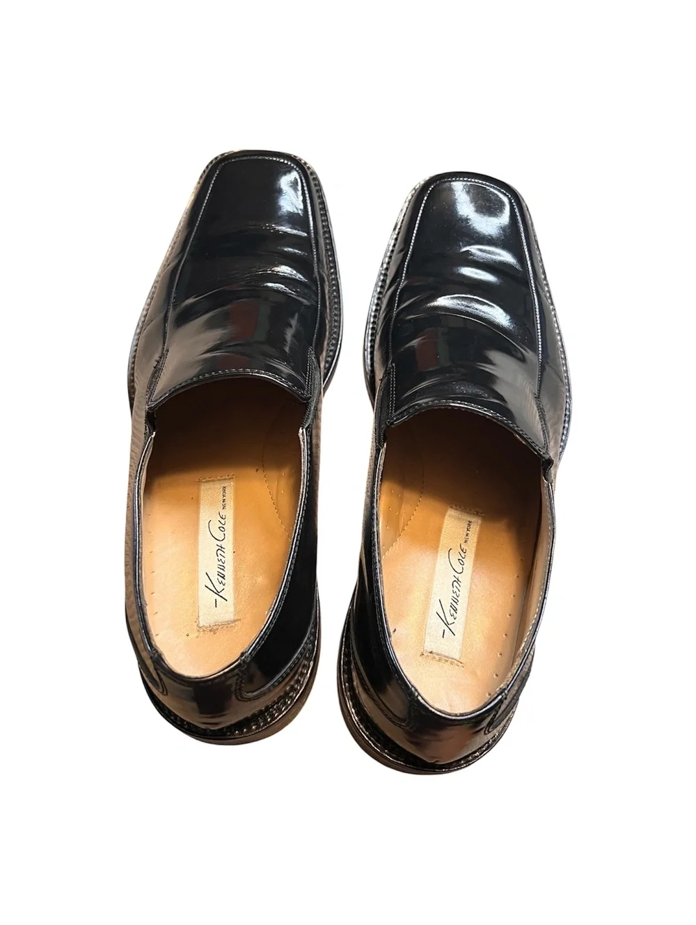 VTG Kenneth Cole New York Blk Leather Square Toe Slip On Loafers Mens Size 11.5